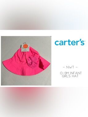 🆕CARTER’S - 0/9M - NWT - INFANT GIRLS PINK BUCKET / SUN HAT